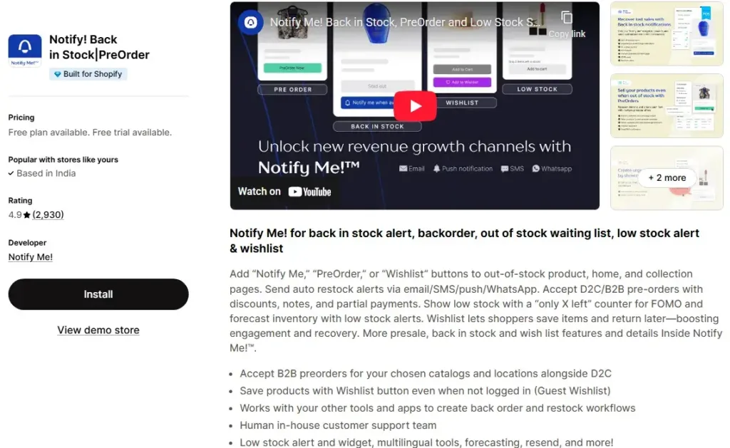 5. Notify Back in Stock PreOrder