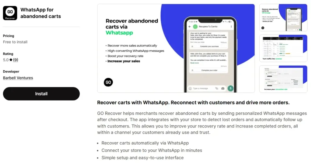 5. WhatsApp for abandoned carts by Barbell Ventures