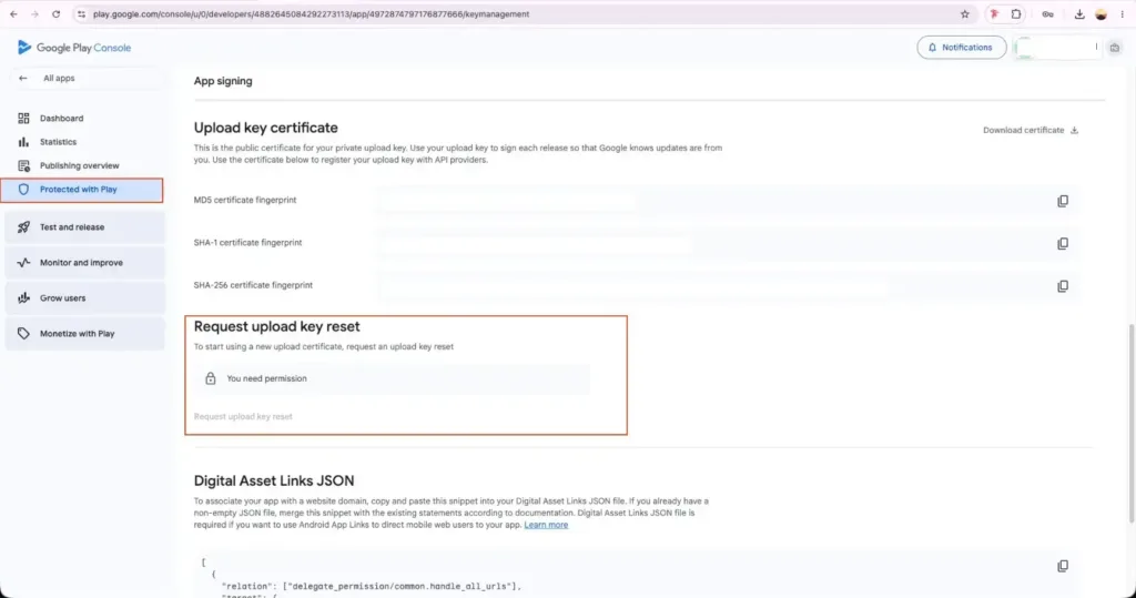 Request Upload Key Reset