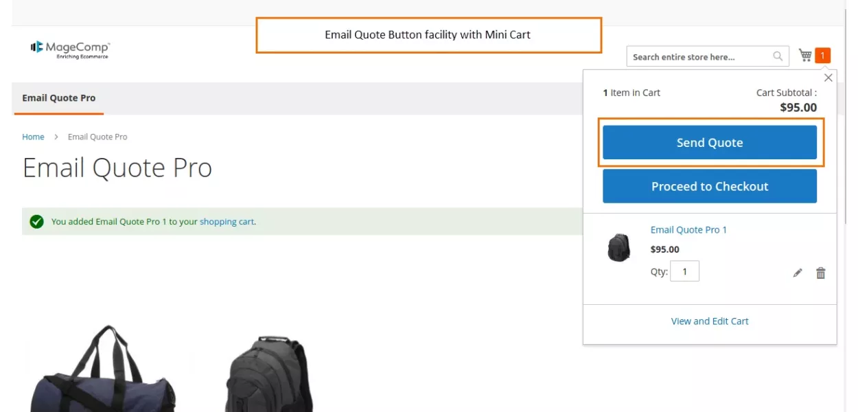 1.1.1 Email Quote Button facility with Mini Cart