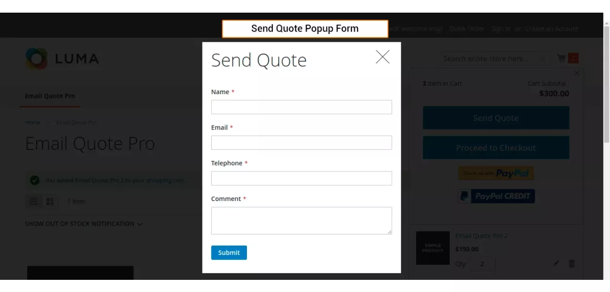 Send Quote Popup Form