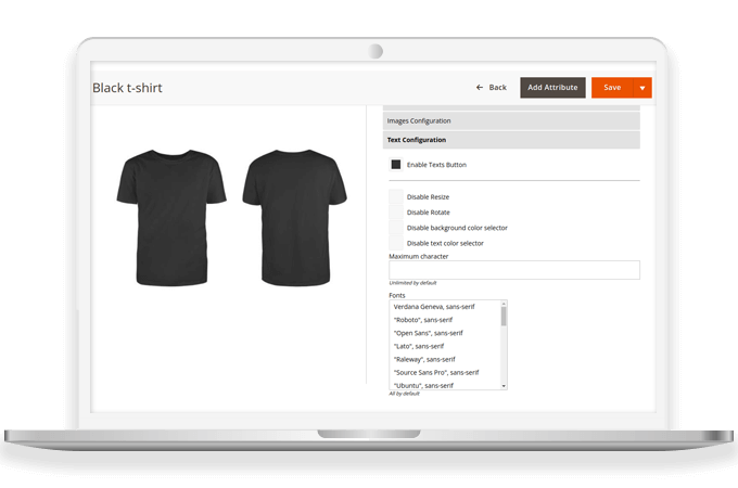Admin can control formatting option of custom product design