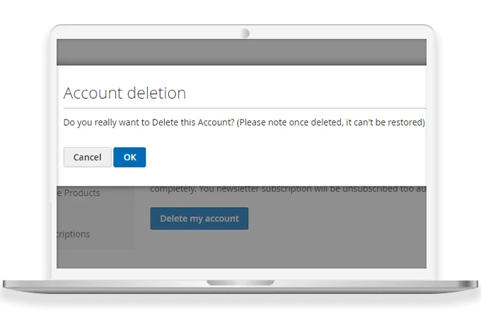 Confirmation Popup Message before Account Deletion