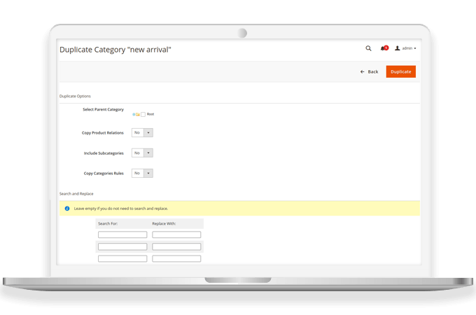 Modify Category Settings from the Duplicate Category Page