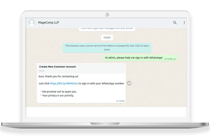 Receive Create Account Link in WhatsApp