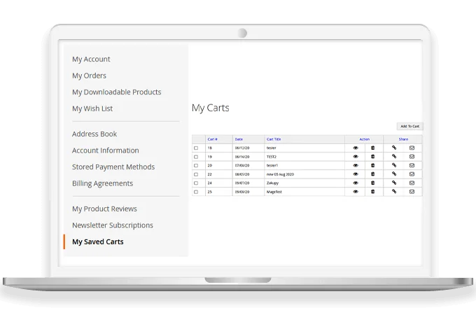 Automatically List Saved Carts in User Account
