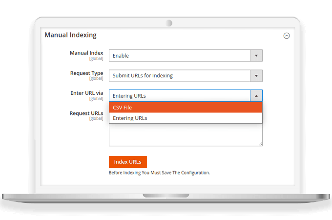 Supports bulk or individual URL submission