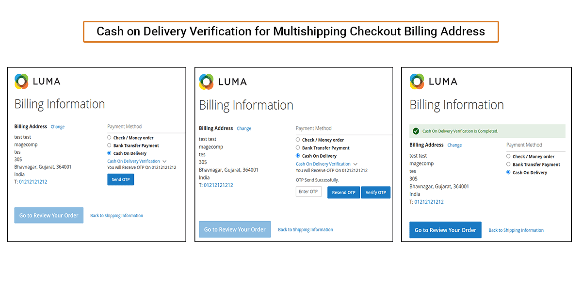 Cash on Delivery Verification for Billing Address