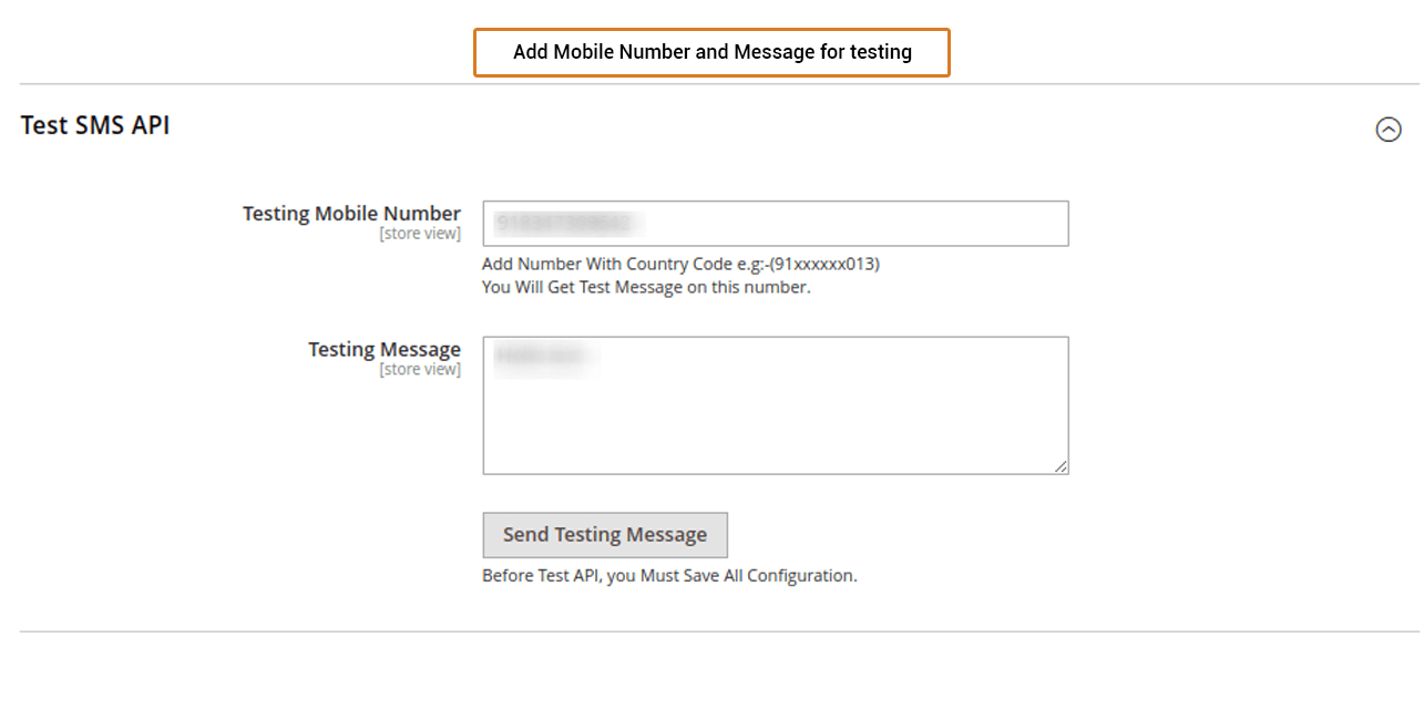 test SMS API