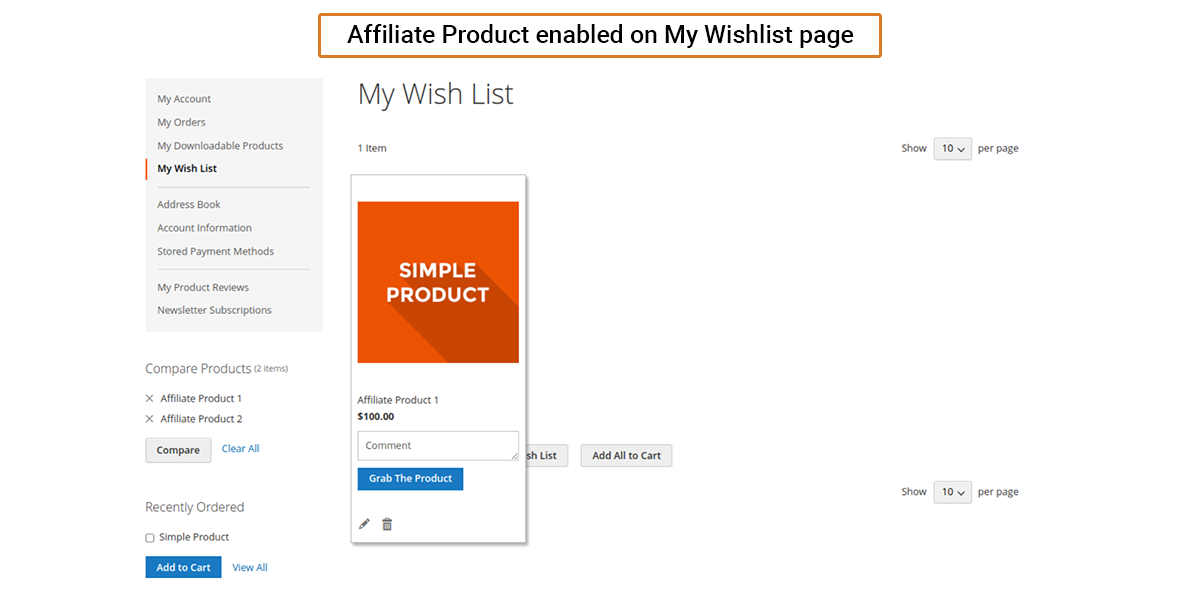 Affiliate Product enabled on My Wishlist page