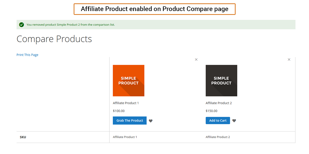 Affiliate Product enabled on Product Compare page