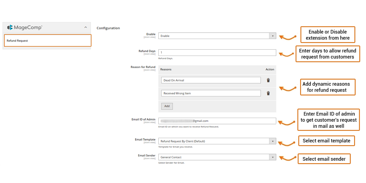 Magento Refund Request Extension Configuration