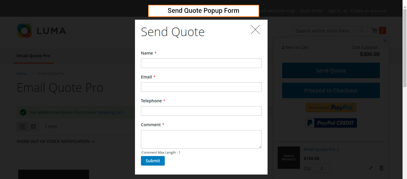 send quote popup form