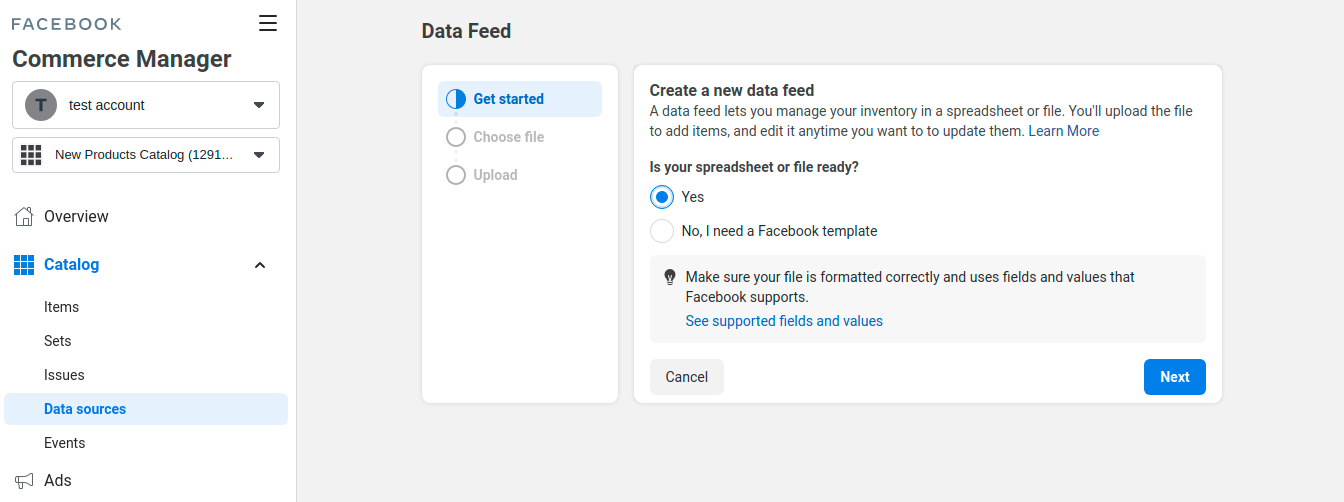 create new data feed
