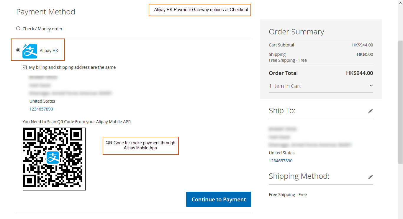 Front view of Alipay HK payment gateway option at Checkout. - Support ...