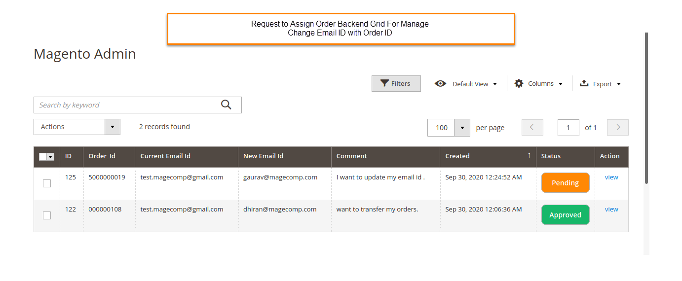 request to assign order grid