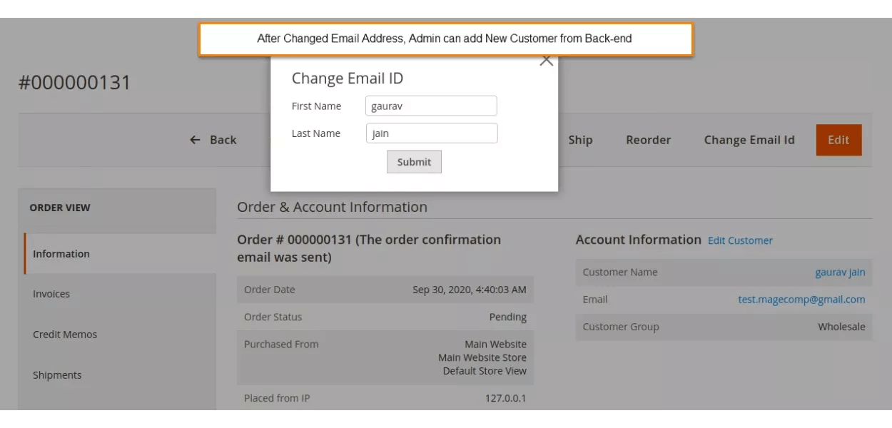 admin customer add order view section
