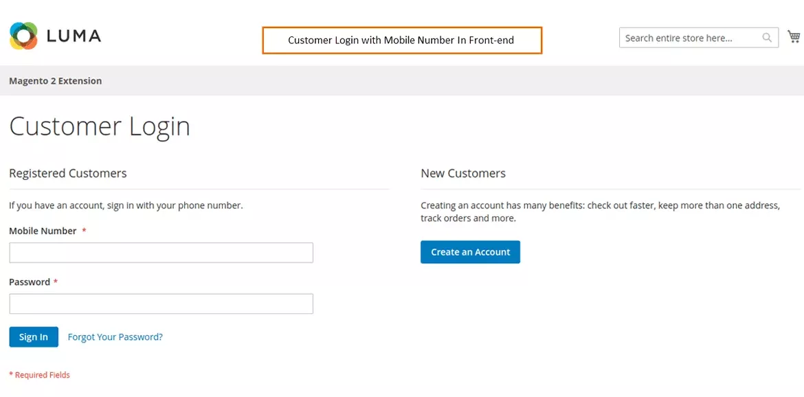 Customer Login With Mobile Number in Frontend