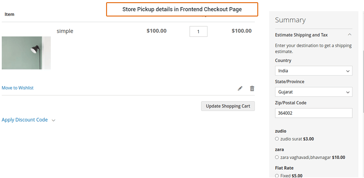Store Pickup details in Frontend Checkout Page