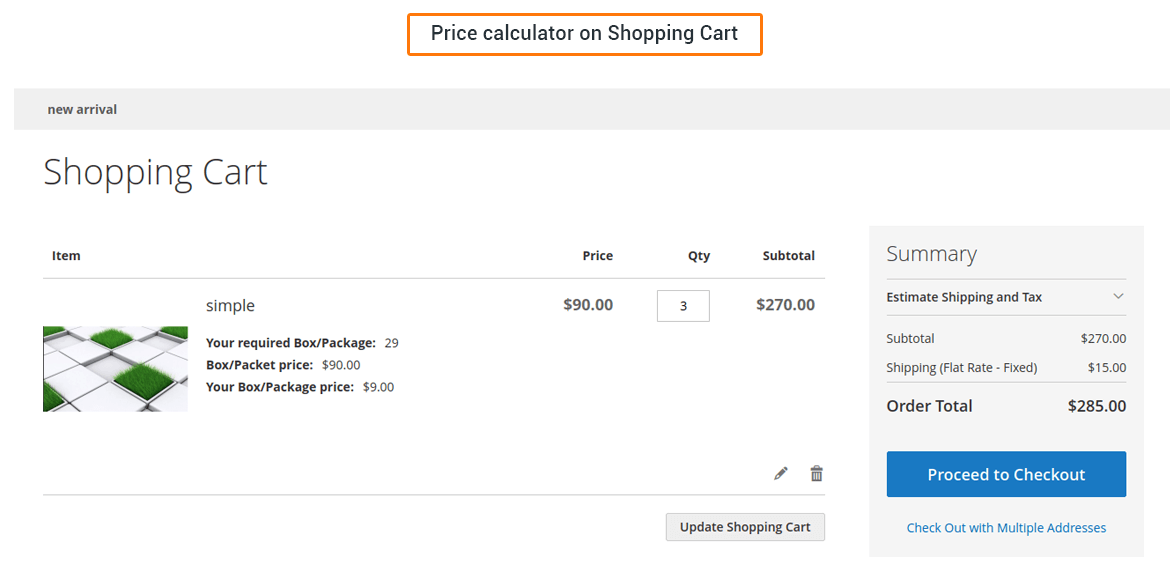 Price calculator on Shopping Cart