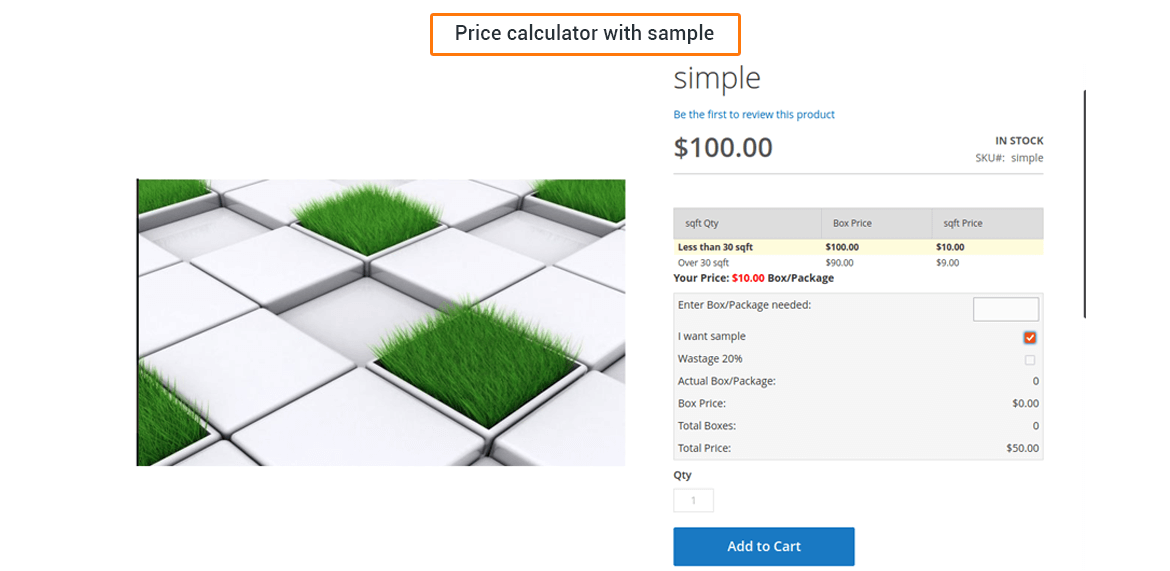 Price calculator with sample