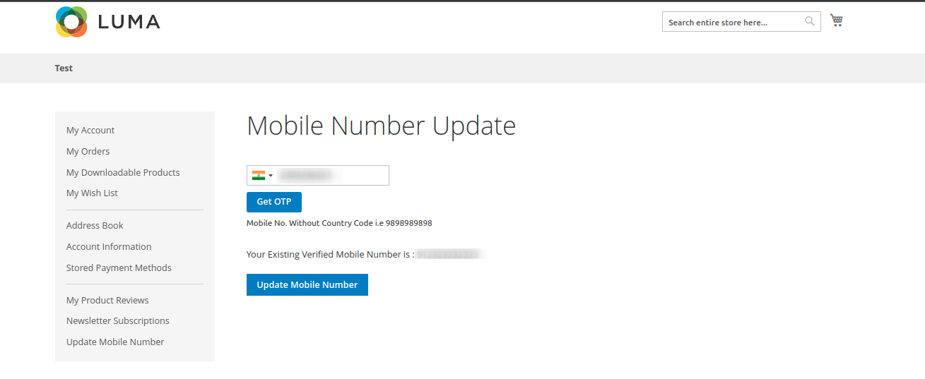 update mobile number using OTP