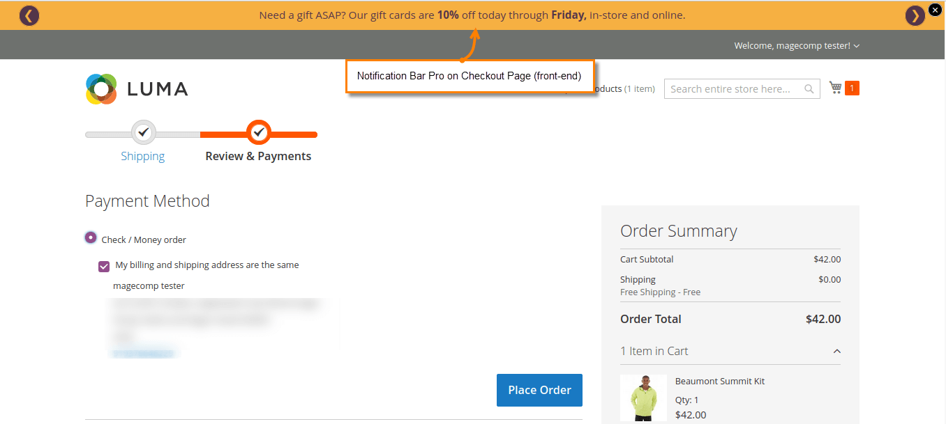 Notification Bar Pro on Checkout Page (front-end)