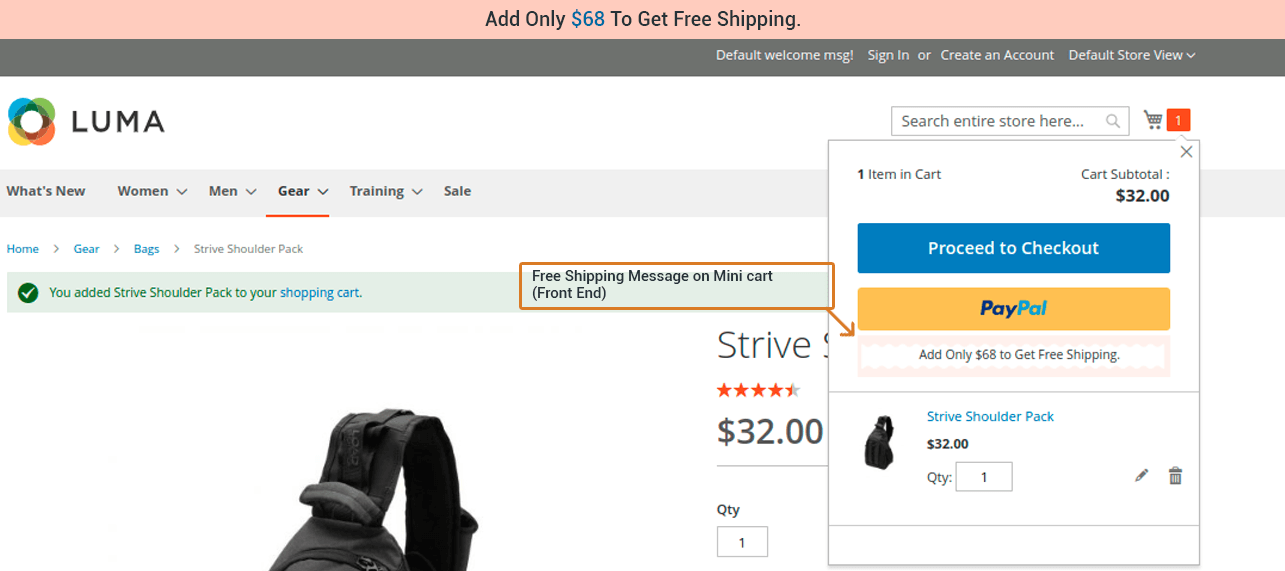 Free Shipping Message on Mini cart Frontend