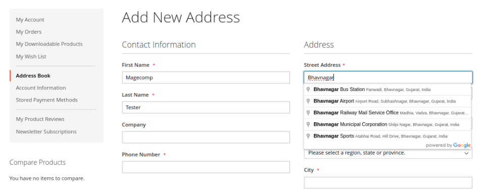 Login Customer Add Customer Address Form