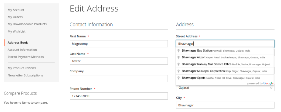 Login Customer Edit Customer Address Form