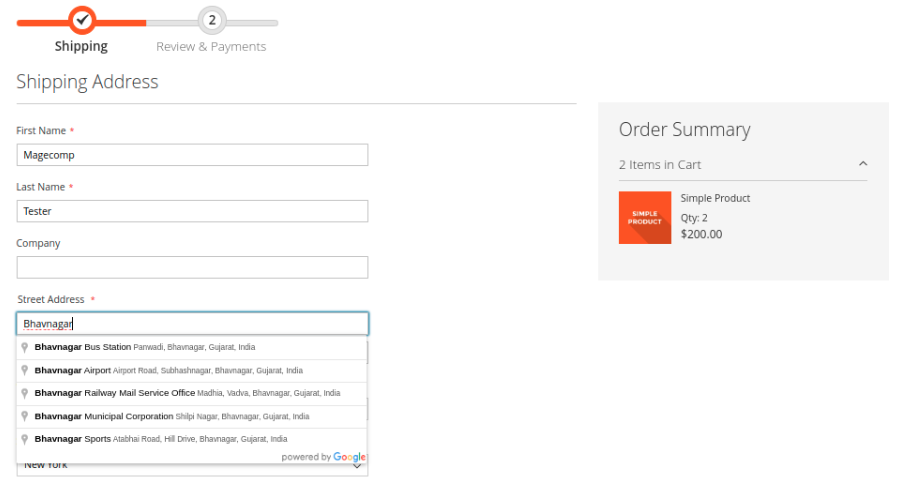 Login User Checkout Shipping Address