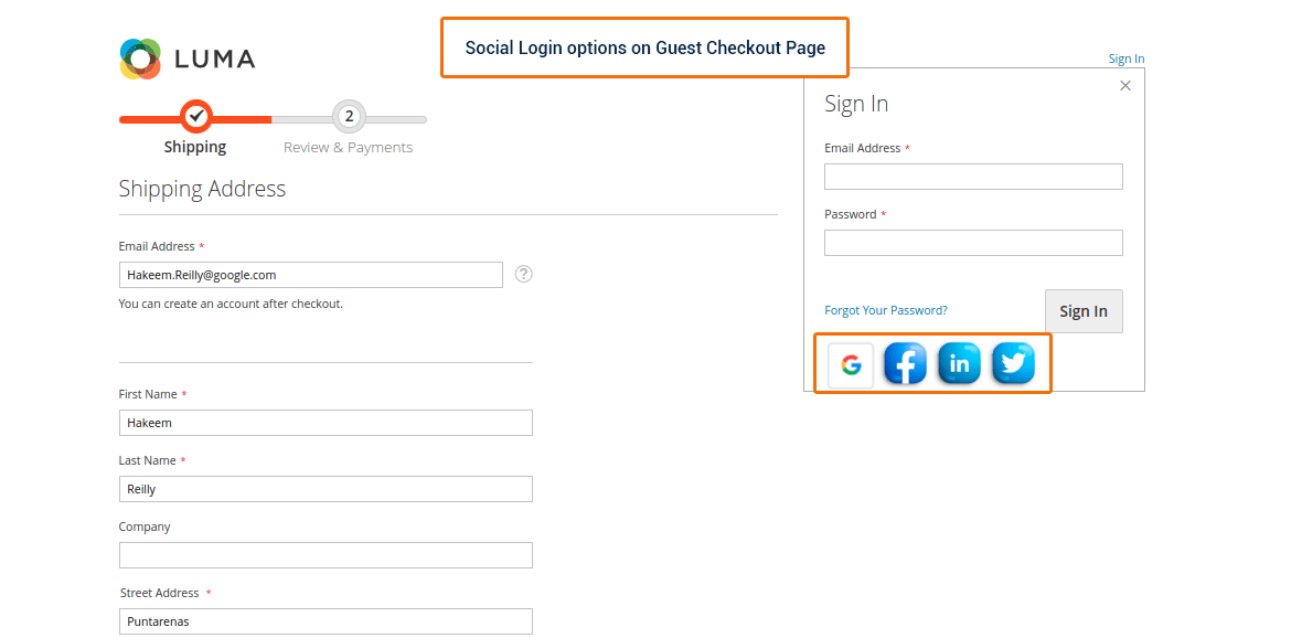 social login buttons on the guest checkout page