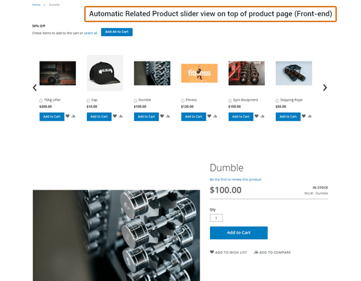 Auto related products at product page