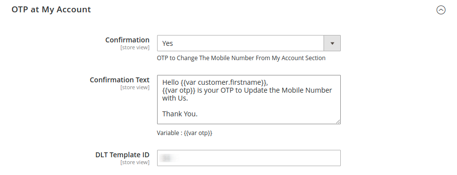 User Template OTP Text Setting -3