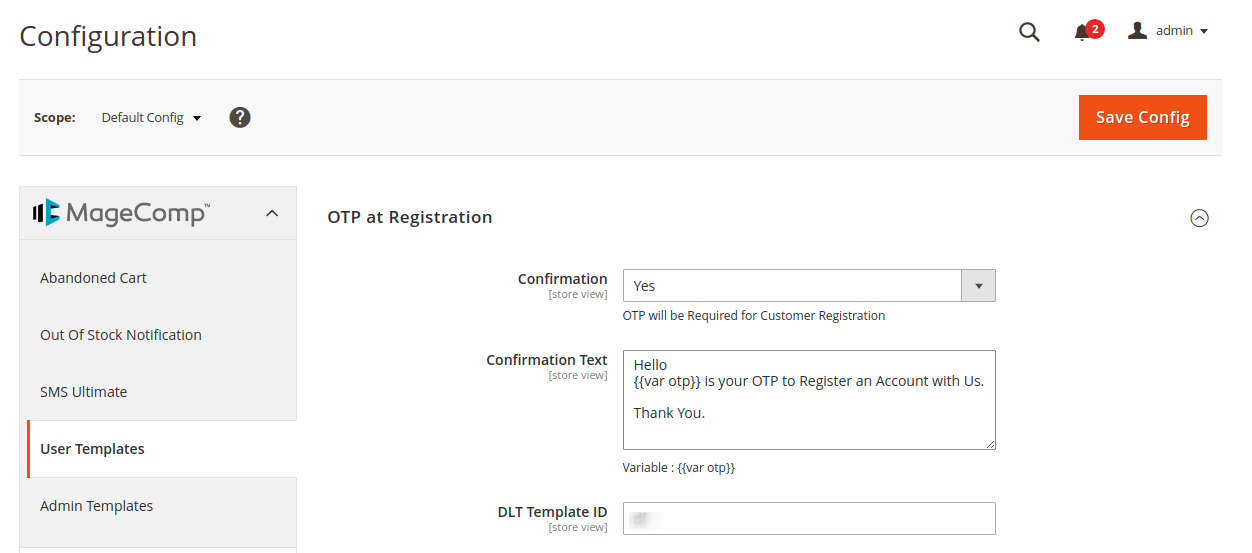 User Template OTP registration Setting-1