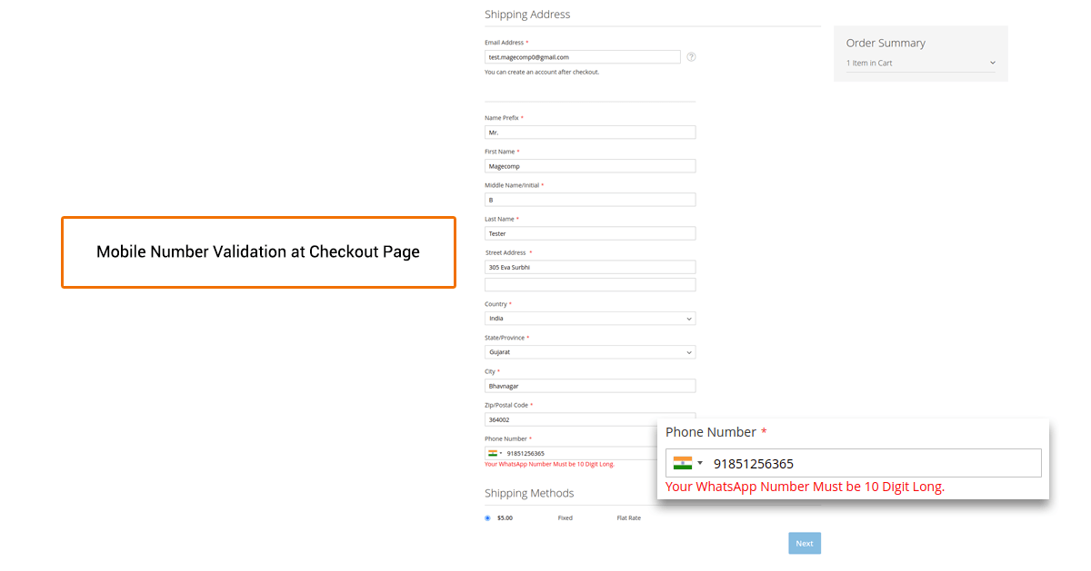Mobile Number Validation at Checkout Page