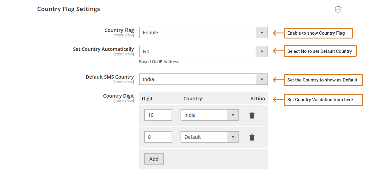 Default Country settings