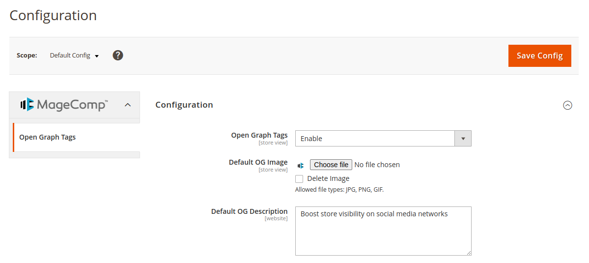 Configuration open graph tags