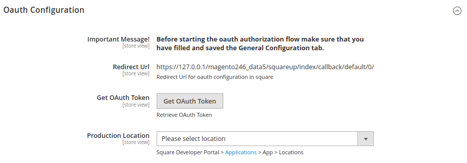 Oauth Configuration Production Mode