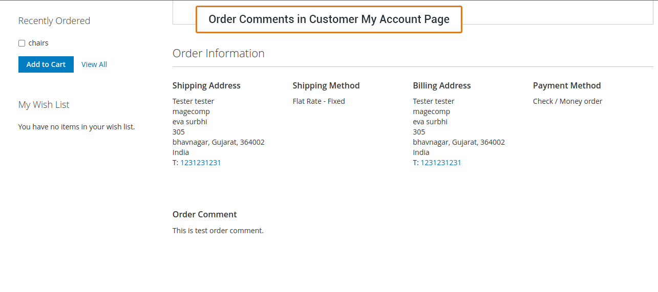 Order Comments in Customer My Account Page