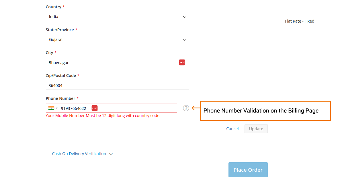 Phone number validation on billing page