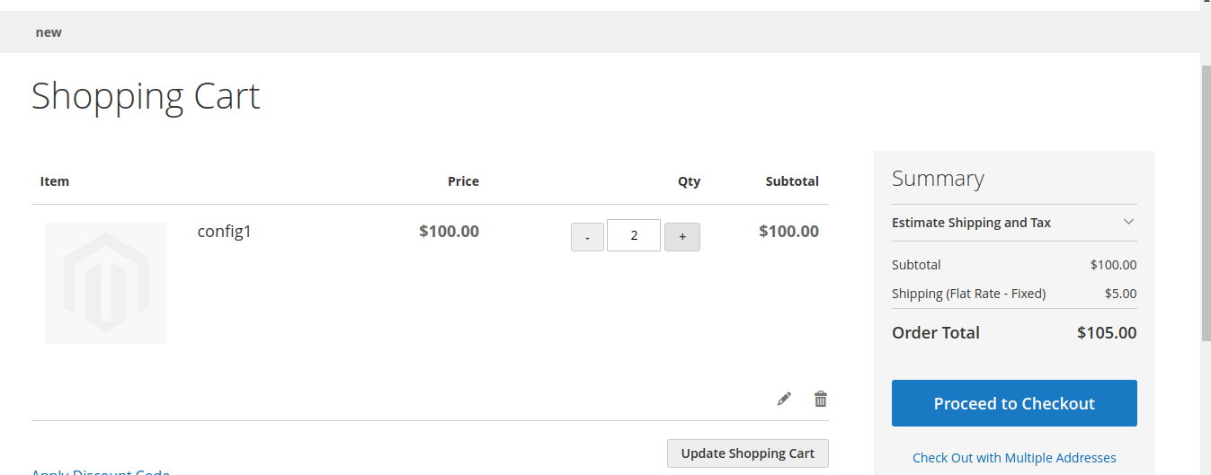 Configurable Product - Shopping Cart Page