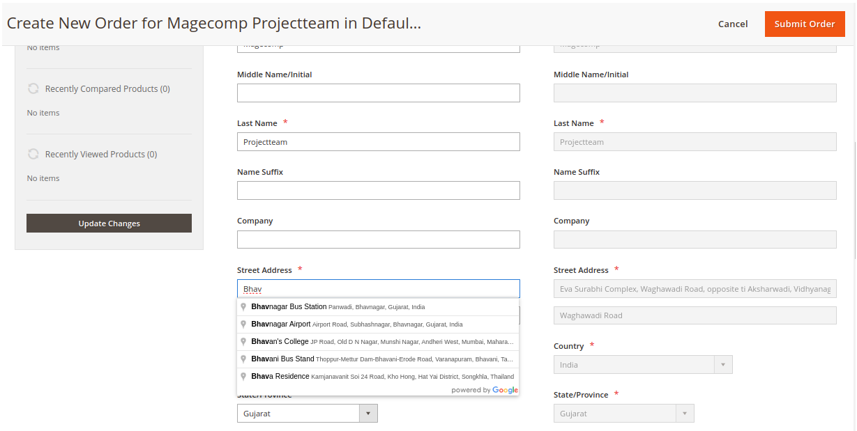Order Create Billing Address